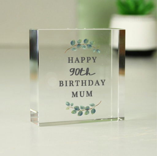 Personalised 90th Birthday Crystal Glass Block