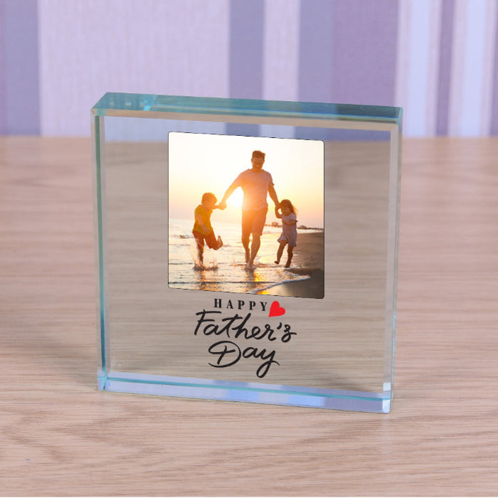Happy Father’s Day Gift Glass Photo Upload Keepsake Block