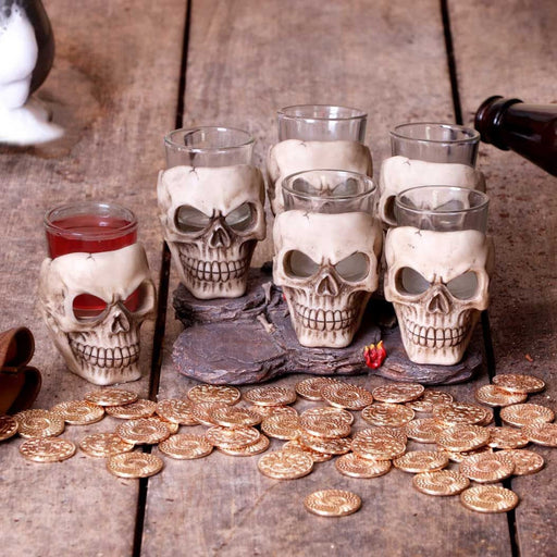 Set of Six Shooter Gothic Skull Shot Glasses