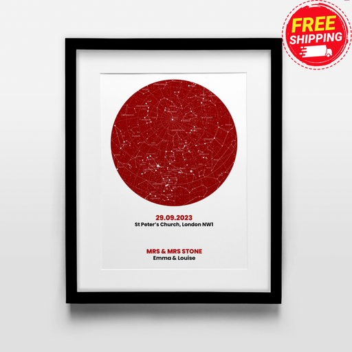 Personalised Rose Red Star Map A4 Framed Print Wall Art