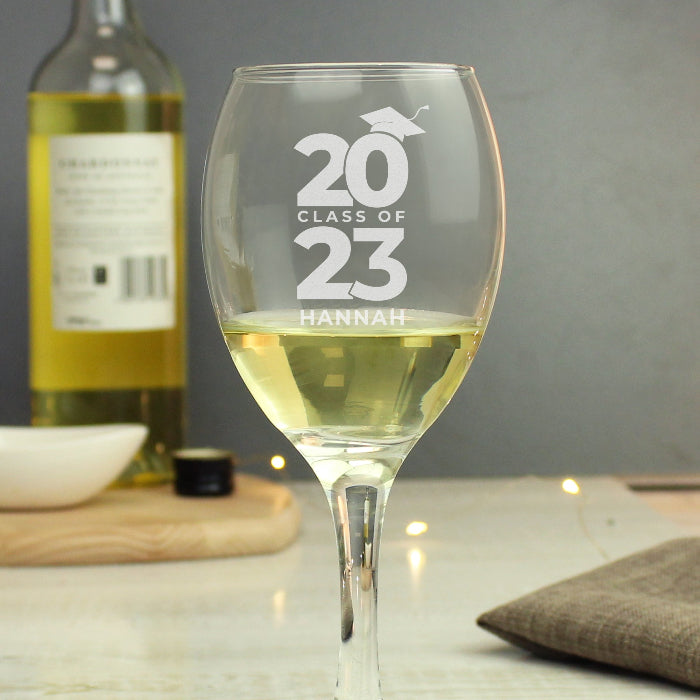 Engraved Class of Graduation Wine Glass