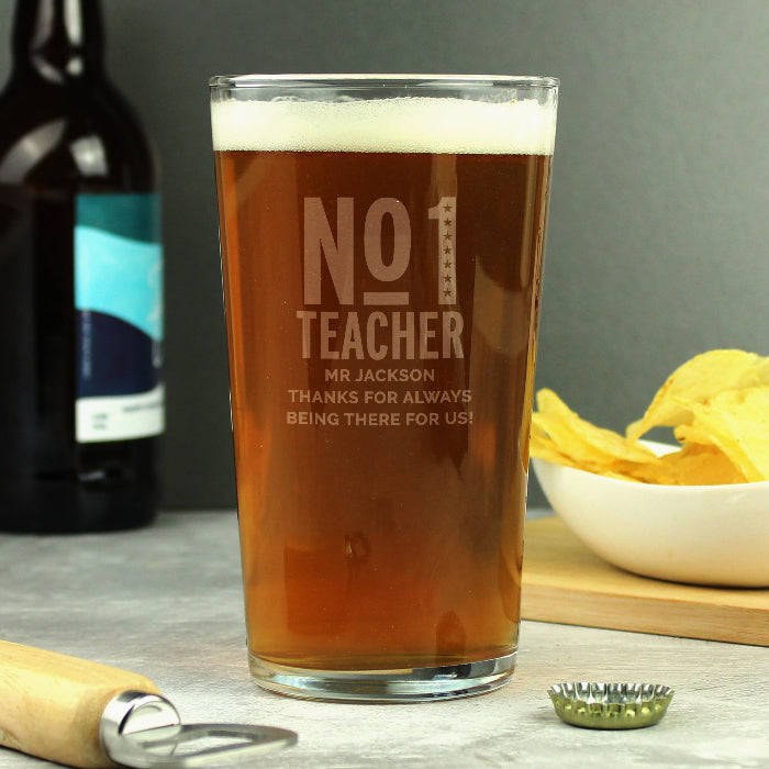 Engraved No. 1 Teacher Pint Glass & Gift Box