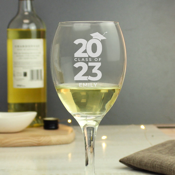 Engraved Class of Graduation Wine Glass