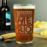 Engraved My Hero Pint Glass & Gift Box