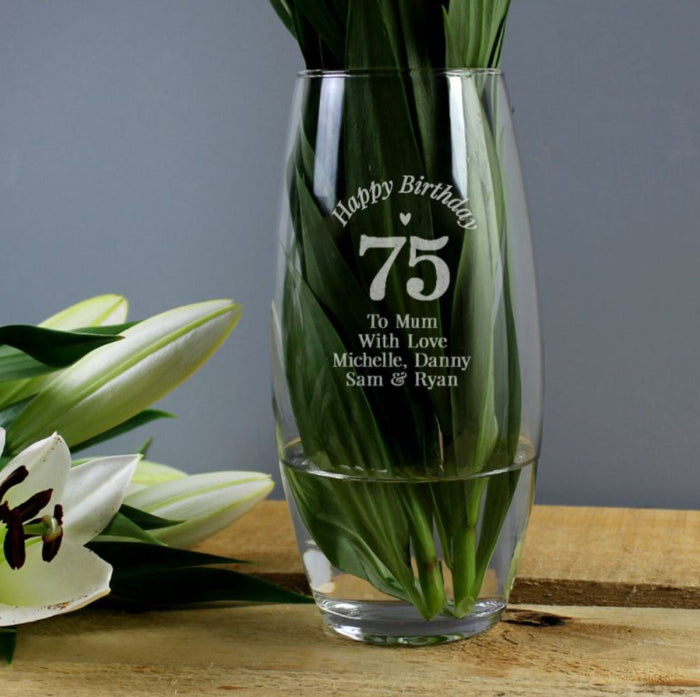 Happy 75th Birthday Glass Vase - Engraved