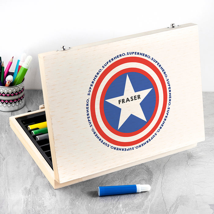 Personalised Wooden Art Colouring Box Set - Superhero