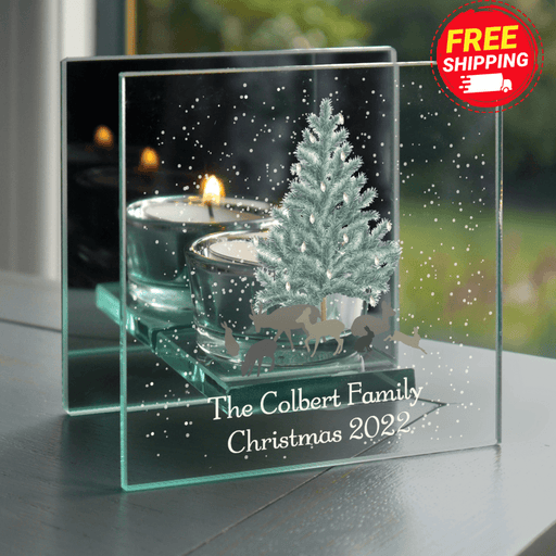 Personalised A Winter's Night Christmas Mirrored Glass Tea Light Holder