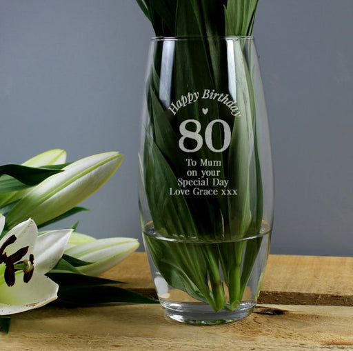 Personalised Happy 80th Birthday Glass Vase - 80th Birthday Gift
