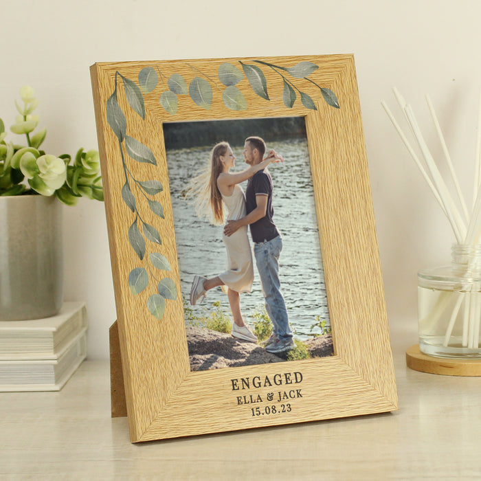 Personalised Botanical Wedding Oak Finish Photo Frame - 6x4