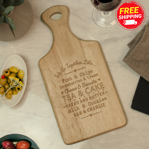 Personalised We Go Together Like Wooden Paddle Chopping Board