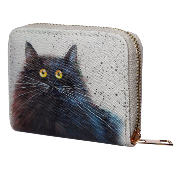 Kim Haskins Cat Zip Around Small Wallet Purse - Black Cat