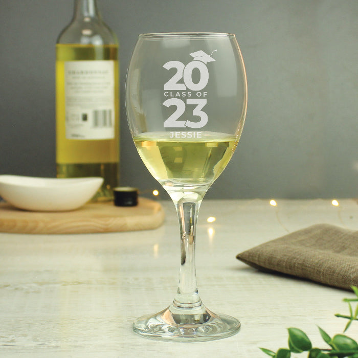 Engraved Class of Graduation Wine Glass