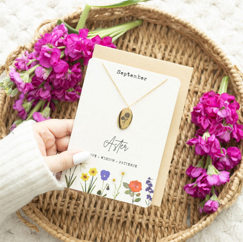 Birth Flower Necklace Card