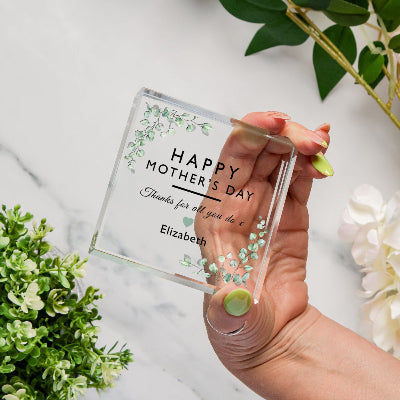 Personalised Happy Mother’s Day Glass Block Gift