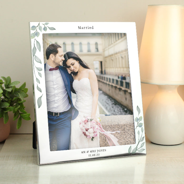 Personalised Botanical Wedding Silver Photo Frame - 10x8