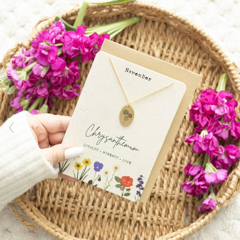Birth Flower Necklace Card