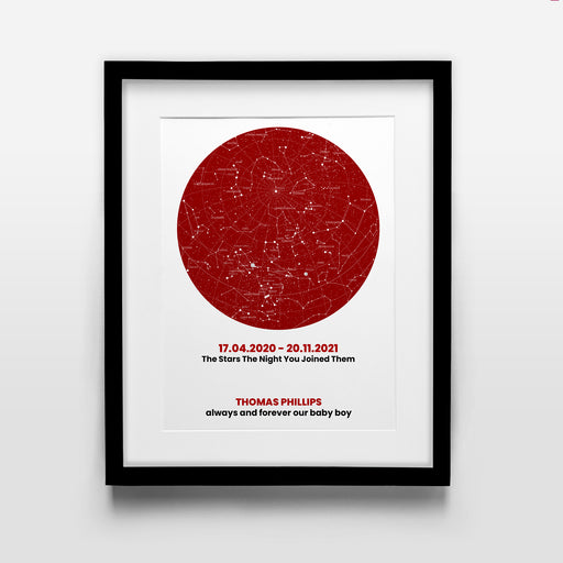 Personalised Rose Red Star Map A4 Framed Print Wall Art