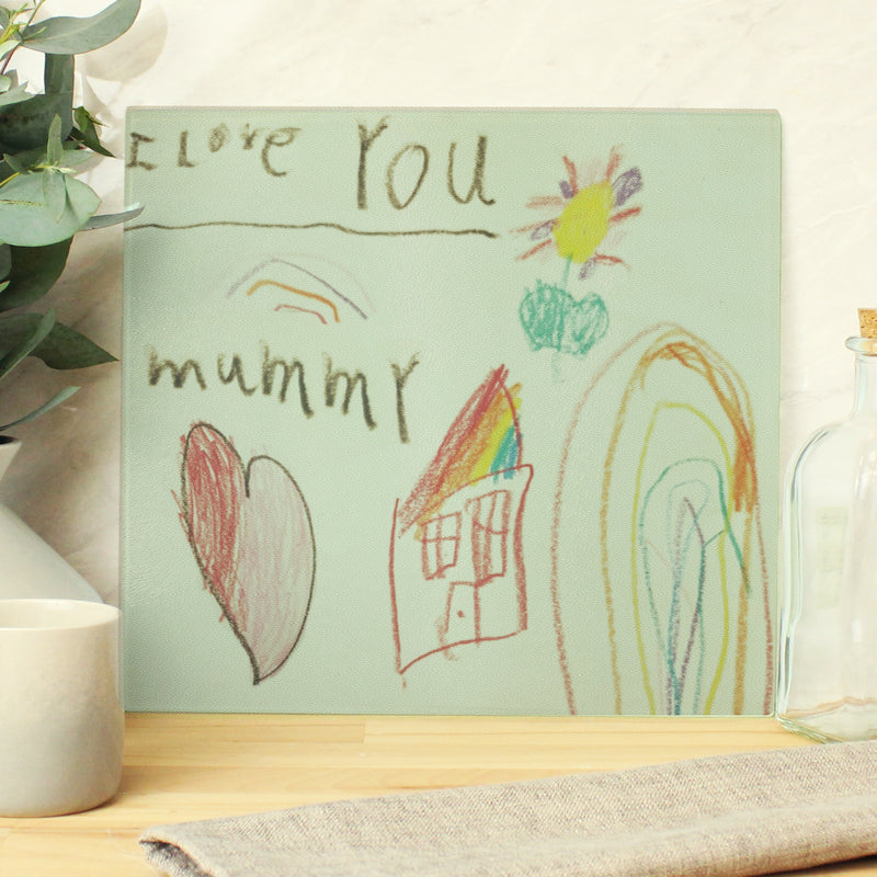 Personalised Childrens Drawing Photo Upload Glass Chopping Board