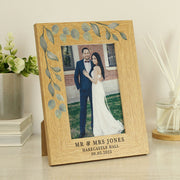 Personalised Botanical Wedding Oak Finish Photo Frame - 6x4