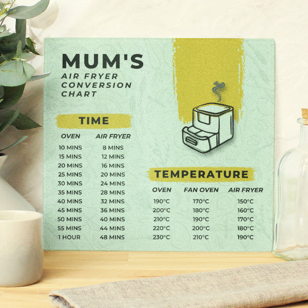 Personalised Air Fryer Chart Glass Chopping Board