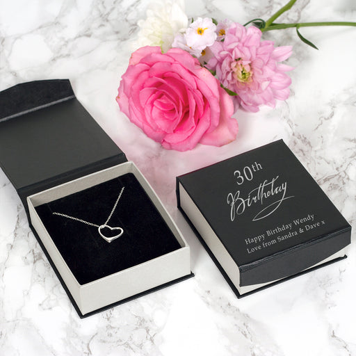 Heart Pendant Sterling Silver Necklace - Personalised 30th Birthday Gift Box
