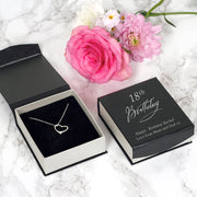 18th Birthday Heart Sterling Silver Necklace - Personalised Gift Box
