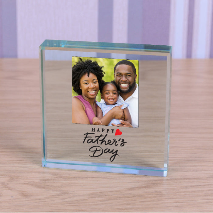 Happy Father’s Day Gift Glass Photo Upload Keepsake Block