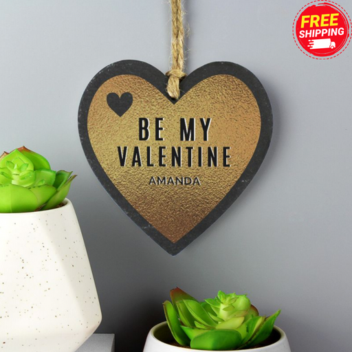 Personalised Be My Valentine Gold Slate Heart Decoration
