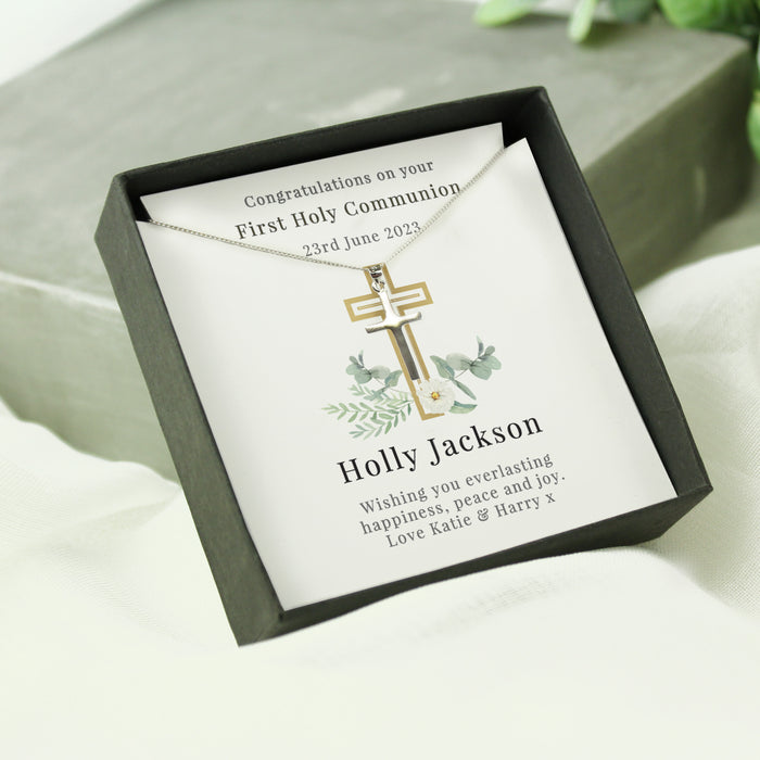 Personalised First Holy Communion Cross Necklace and Box