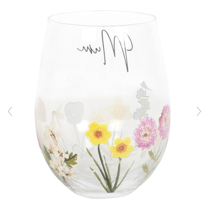 Mum Wildflower Stemless Wine Glass