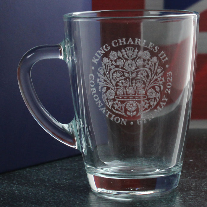 Engraved King Charles III Official Coronation Logo Glass Mug