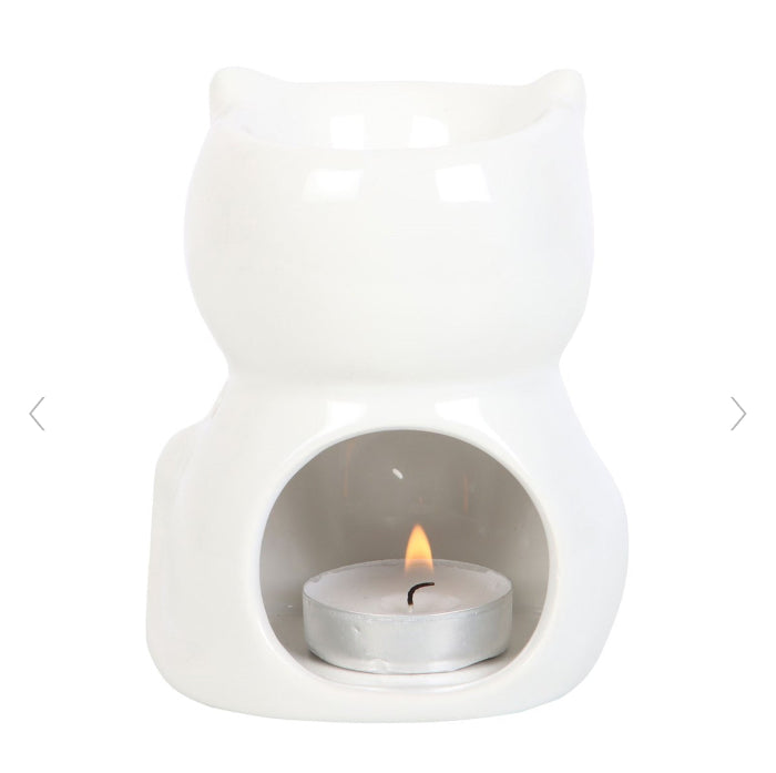 Shiny White Cat Shaped Oil & Wax Melt Burner