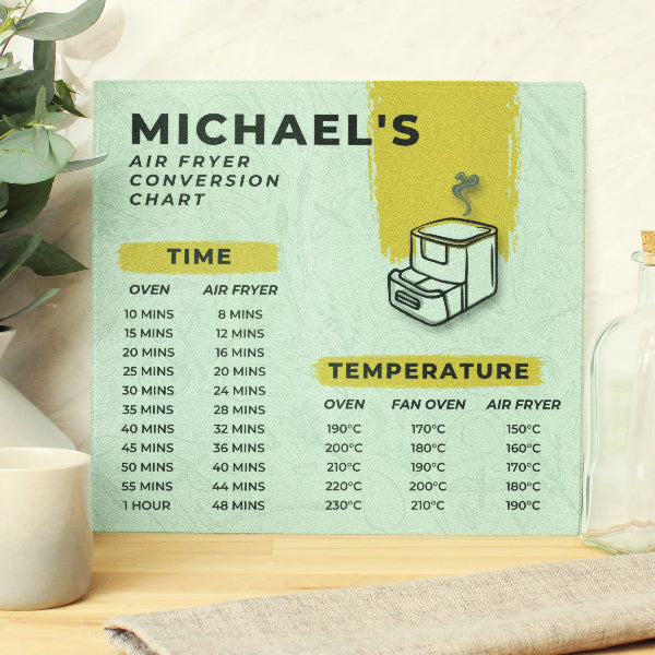 Personalised Air Fryer Chart Glass Chopping Board
