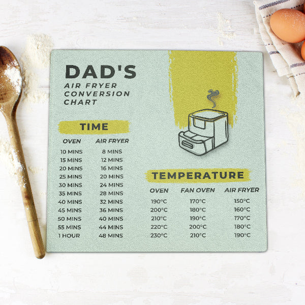 Personalised Air Fryer Chart Glass Chopping Board