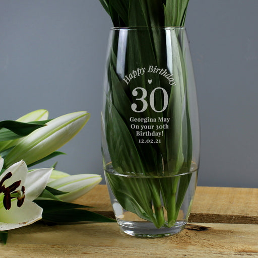 Personalised Happy 30th Birthday Glass Vase