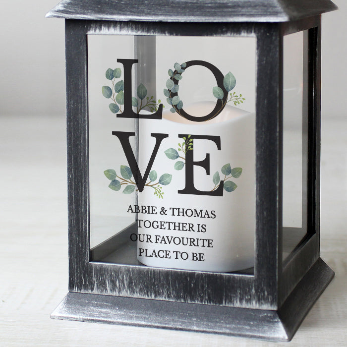 Personalised LOVE Wedding Day LED Black Lantern