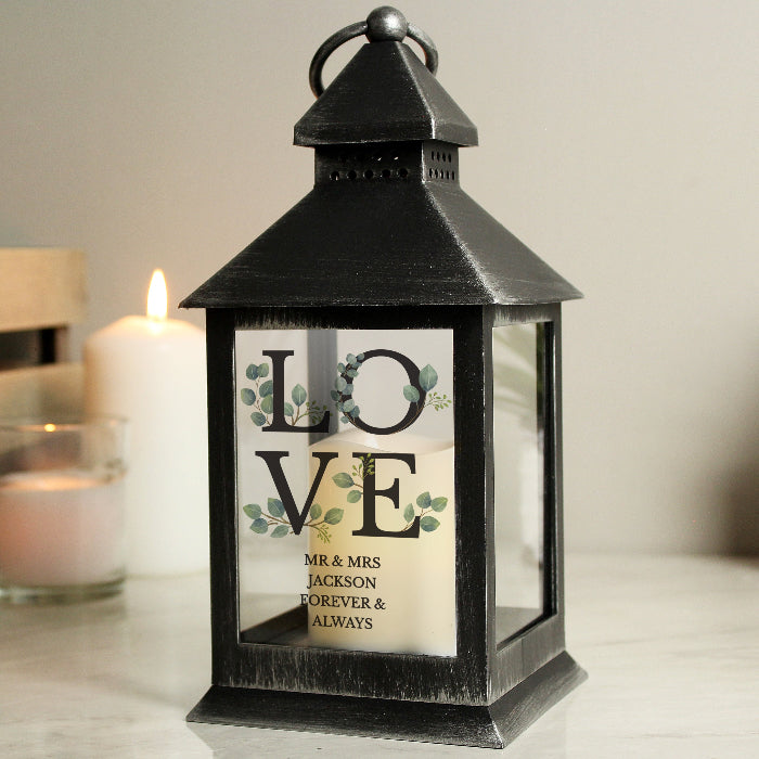 Personalised LOVE Wedding Day LED Black Lantern