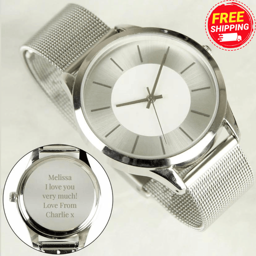 Personalised Silver with Mesh Style Strap Ladies Watch Gift Boxed