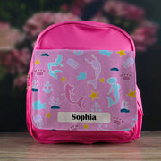Printed Kids Pink Backpack with Mermaid Design, Customise with Any Name Image 3