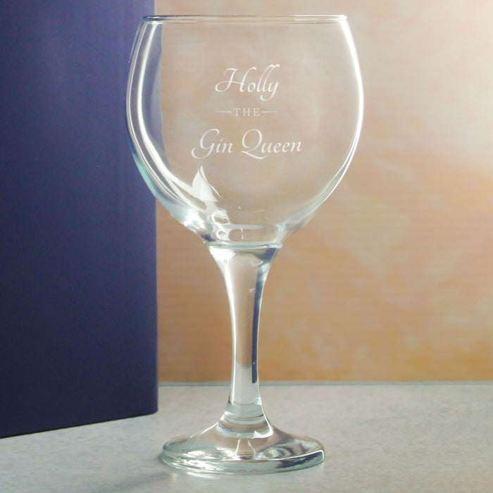 Engraved Gin Balloon Cocktail Glass with The Gin Queen Design, Personalise with Any Name Image 4