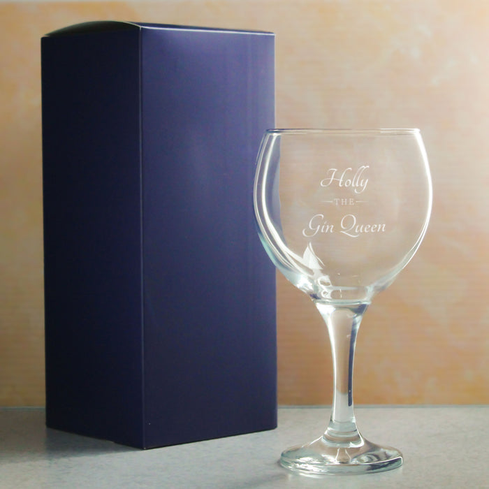 Engraved Gin Balloon Cocktail Glass with The Gin Queen Design, Personalise with Any Name Image 3