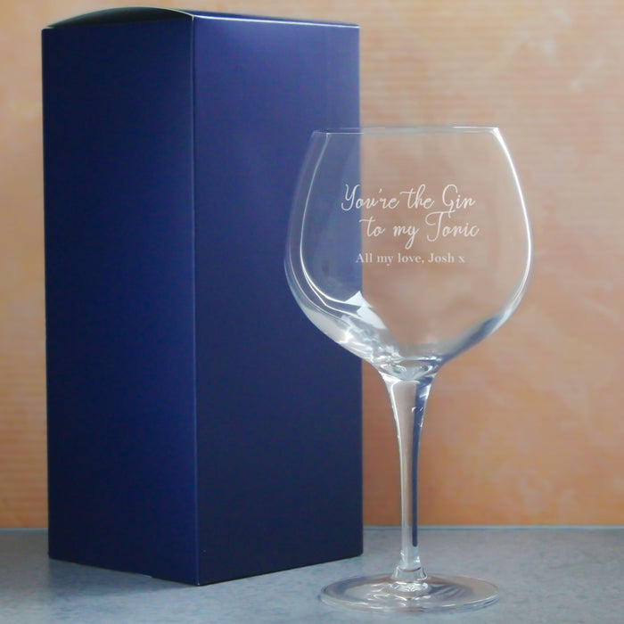 Engraved Primeur Gin Balloon Glass with You're the Gin to My Tonic Design, Personalise with Any Message Image 3