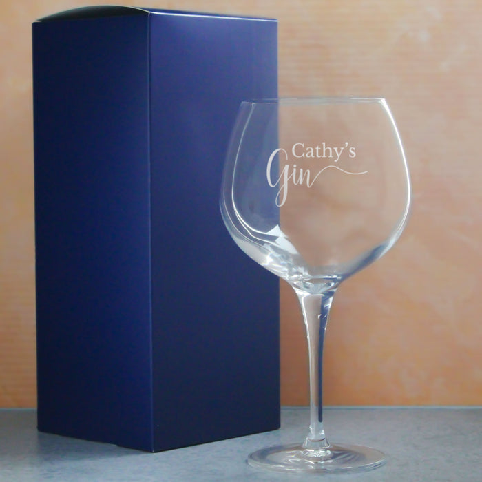 Engraved Primeur Gin Balloon Cocktail Glass with Name's Gin Design, Personalise with Any Name Image 3