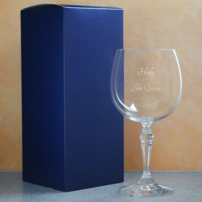 Engraved Crystal Gin and Tonic Cocktail Glass with The Gin Queen Design, Personalise with Any Name Image 3