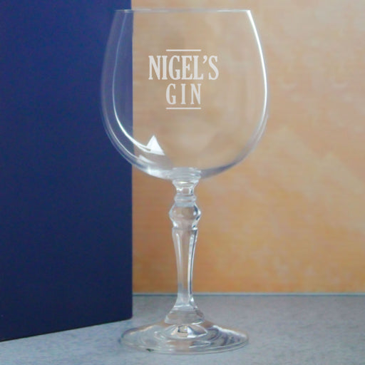 Engraved Crystal Gin and Tonic Cocktail Glass with Serif Design - Gift Boxed