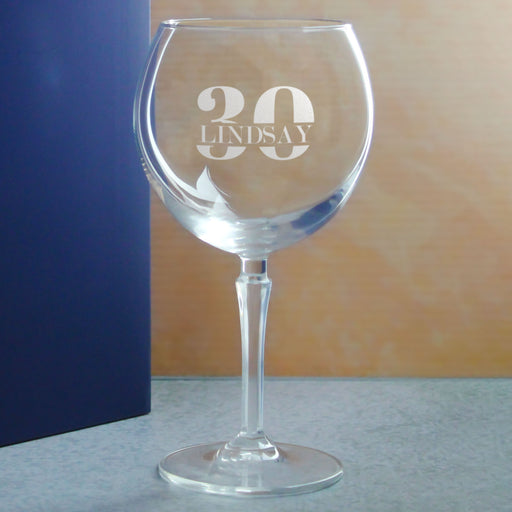 Engraved 30th Birthday Hudson Gin Balloon Cocktail Glass