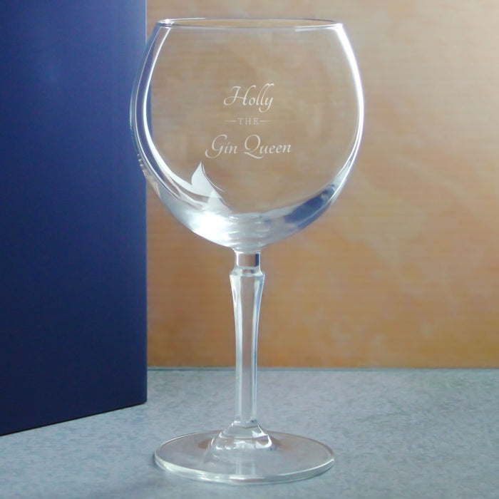 Engraved Hudson Gin Balloon Cocktail Glass with The Gin Queen Design, Personalise with Any Name Image 4