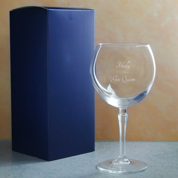 Engraved Hudson Gin Balloon Cocktail Glass with The Gin Queen Design, Personalise with Any Name Image 3