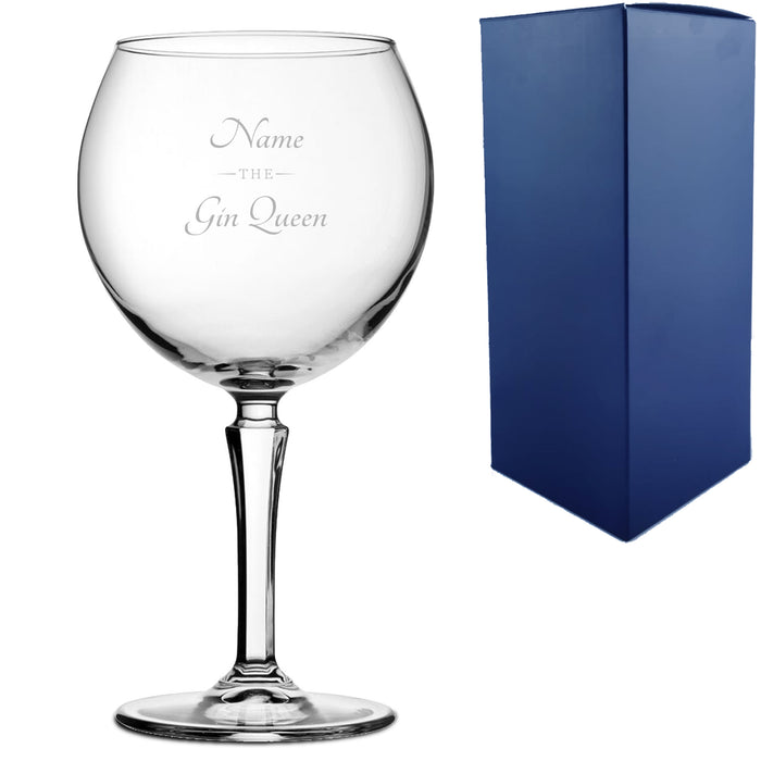 Engraved Hudson Gin Balloon Cocktail Glass with The Gin Queen Design, Personalise with Any Name Image 2