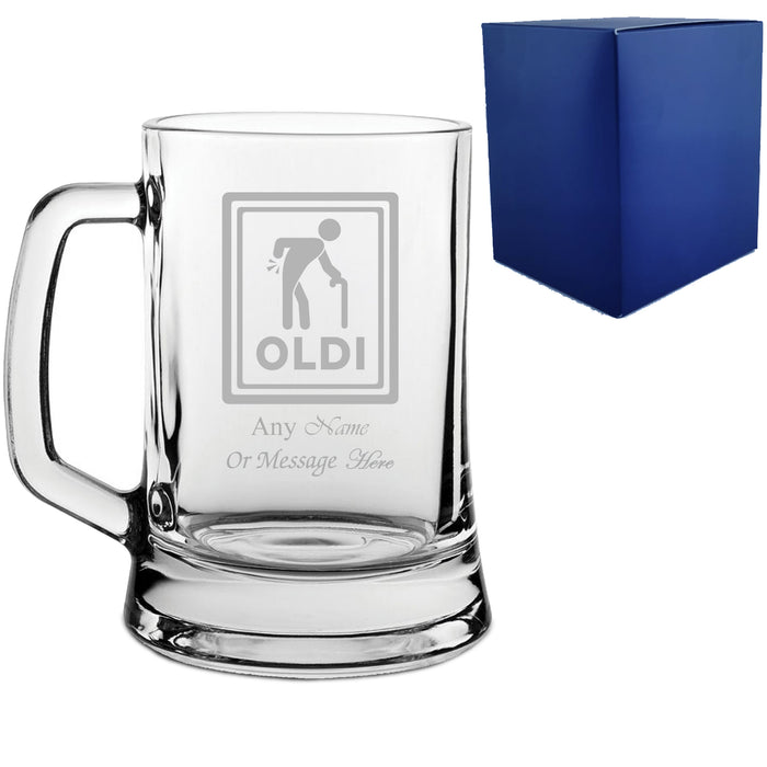 Funny Engraved Oldi Beer Tankard Glass